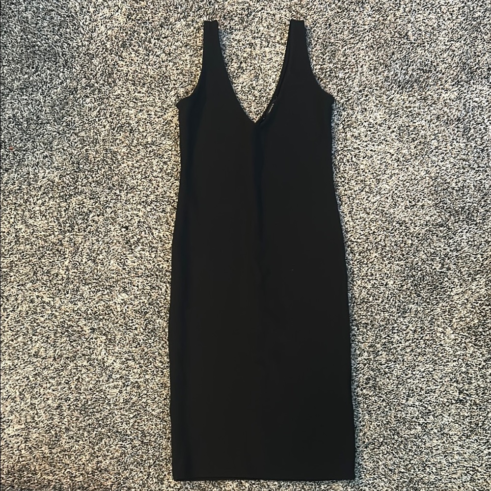 Forever 21 Black Sheath Midi Dress V-Neck Sleeveless